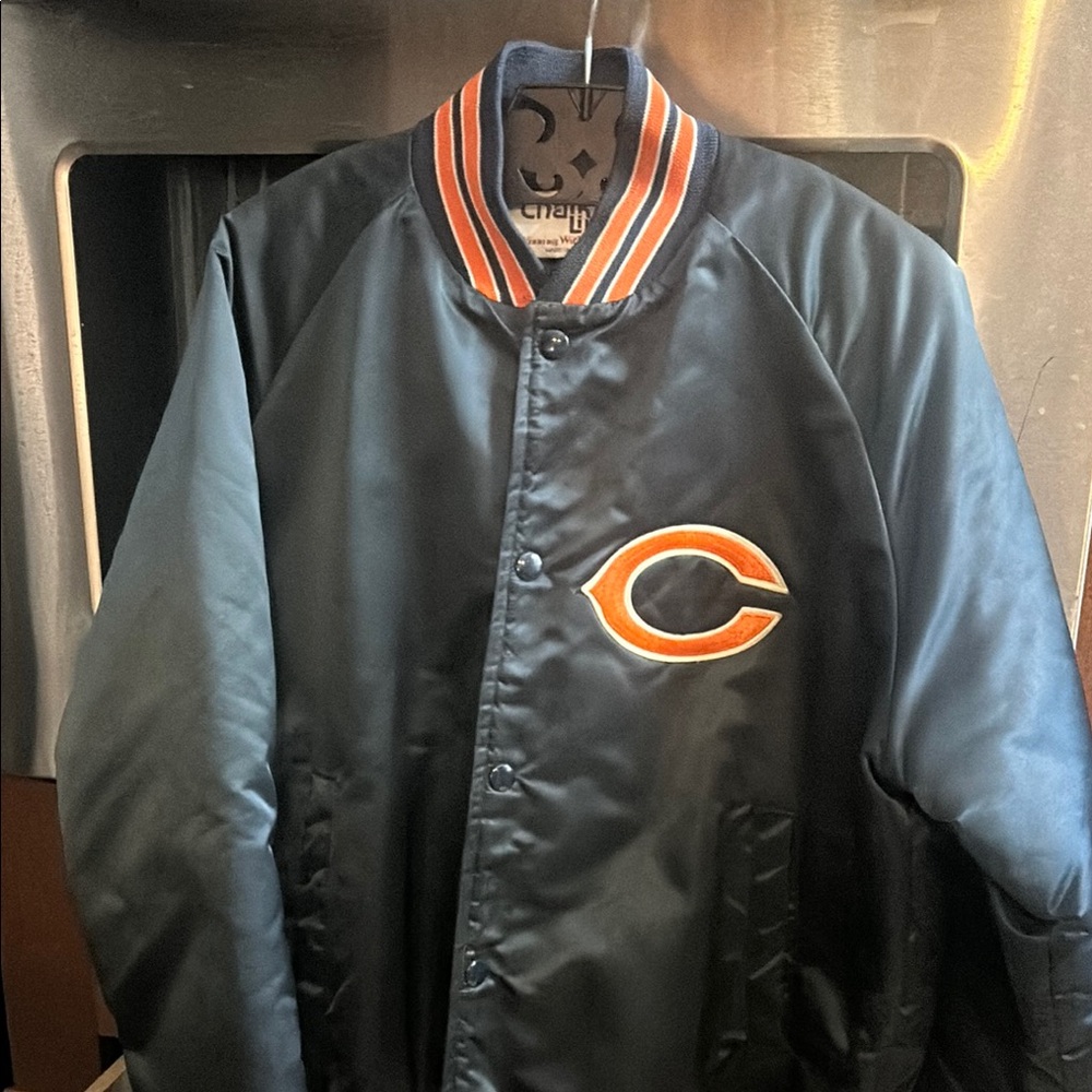 VINTAGE- Men's Black Satin Jacket NFL BEARS  by CHAULK LINE
